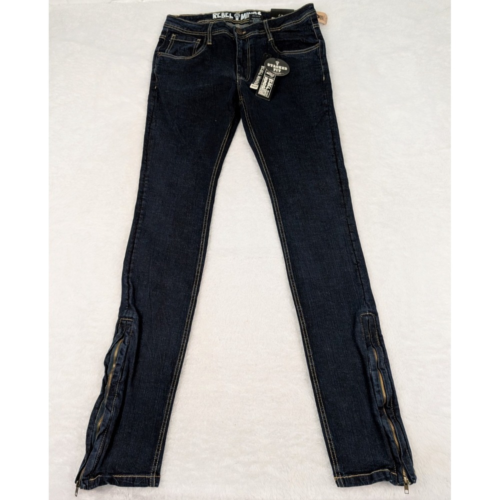 Rebel‎ Minds Stacked Fit Jeans 30x35 Indigo Blue Denim Zipper Leg/Ankle New